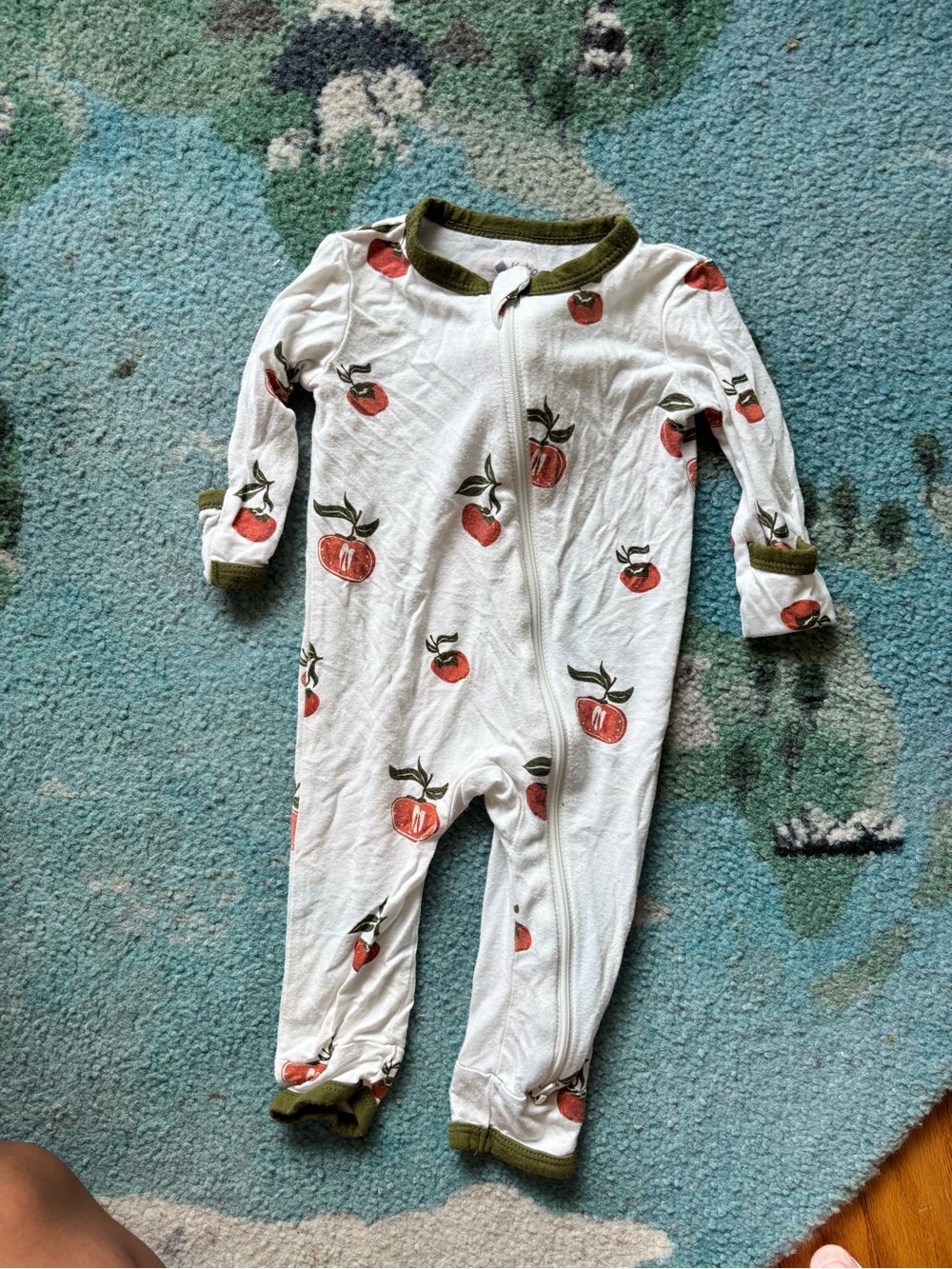 Kids White orange -Print One-Piece Pajamas with Green Trim